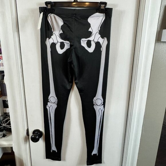 Modern Lux black skeleton bones printed leggings Halloween punk horror size M - Picture 4 of 6